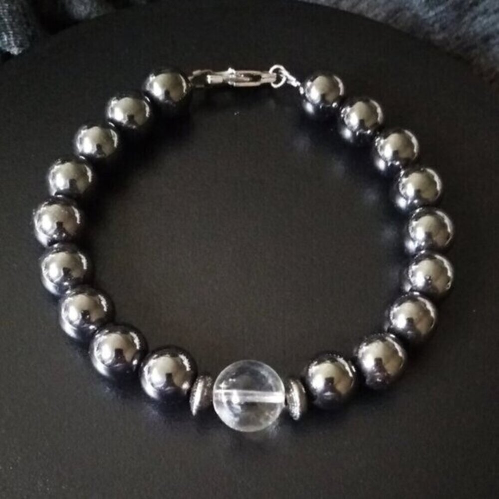 Calm and in Control! Masculine Man's Hematite Bracelet! Thick + Chunky + Heavy!